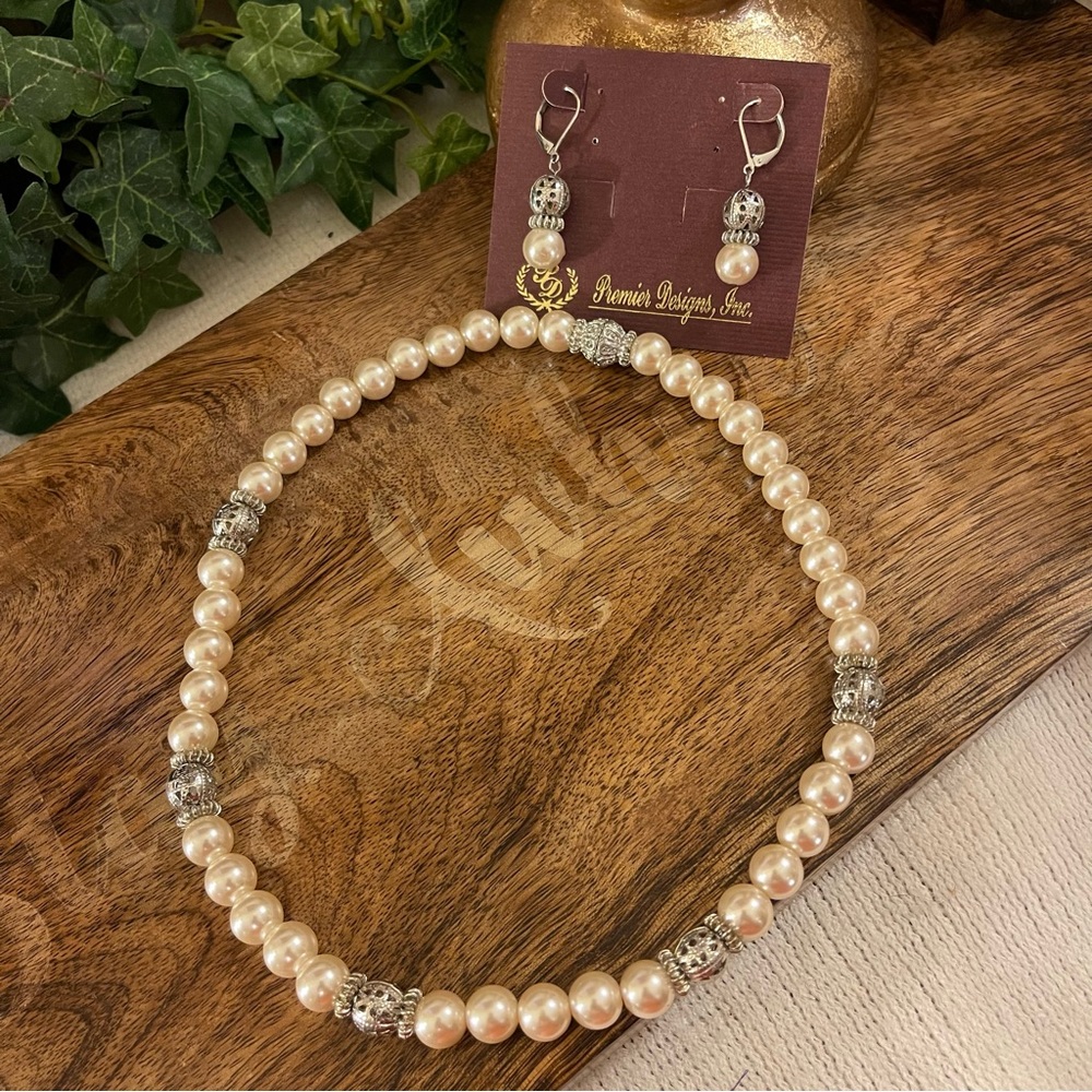 Vintage Silver & Pearl Necklace and Earrings Set